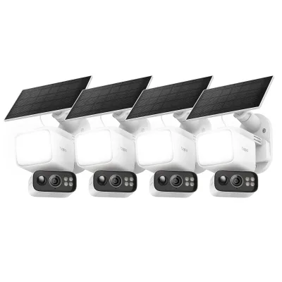 Telecamera di sicurezza 2K con faretto solare, pan/tilt 360°, Tapo C615F Kit 4-Pack