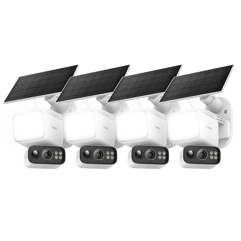 Telecamera di sicurezza 2K con faretto solare, pan/tilt 360°, Tapo C615F Kit 4-Pack