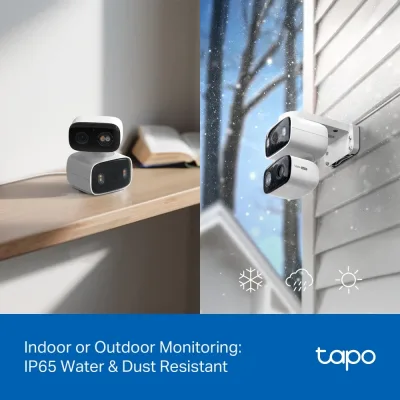 2K Dual Lens Pan/Tilt Indoor/Outdoor Security Camera, Tapo C246D HybridCam Duo 3-Pack