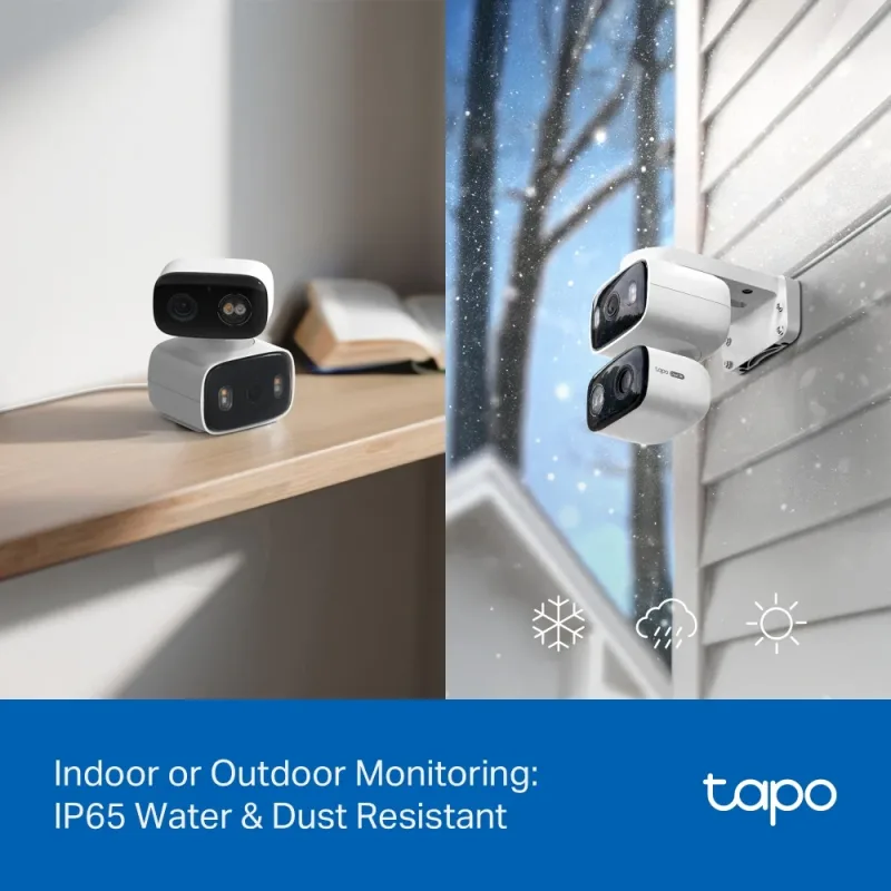 2K Dual Lens Pan/Tilt Indoor/Outdoor Security Camera, Tapo C246D HybridCam Duo 3-Pack