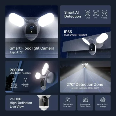 2K QHD IP65 Floodlight Camera, Tapo C720
