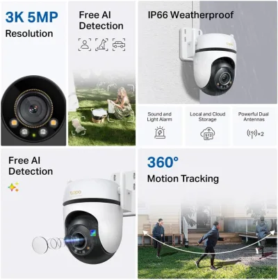 Cámara de seguridad exterior 360 con giro e inclinación 3K 5MP, Tapo C530WS
