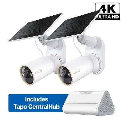 Bundle MagCam 4K telecamera da esterno solare con Smart CentralHub, Tapo C460 Kit 2-Pack + H500