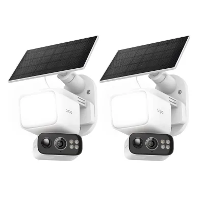 Telecamera di sicurezza 2K con faretto solare, rotazione 360° e inclinazione, Tapo C615F Kit 2 pezzi