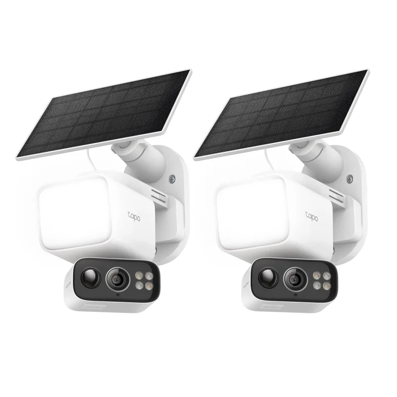 Telecamera di sicurezza 2K con faretto solare, rotazione 360° e inclinazione, Tapo C615F Kit 2 pezzi