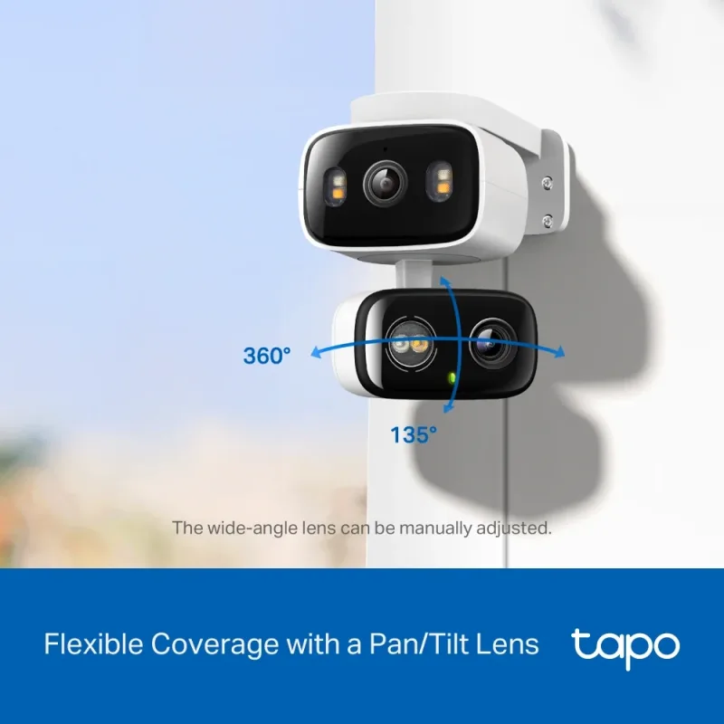 2K Dual Lens Pan/Tilt Indoor/Outdoor Security Camera, Tapo C246D HybridCam Duo 3-Pack