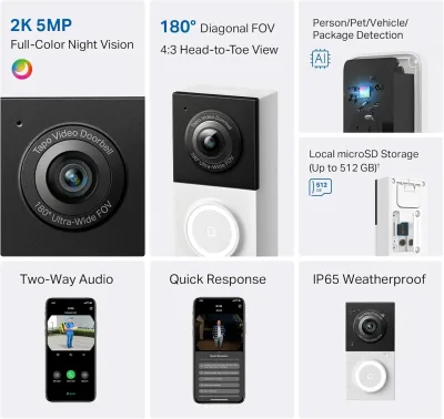 2K IP65 Smart Doorbell, Tapo D130