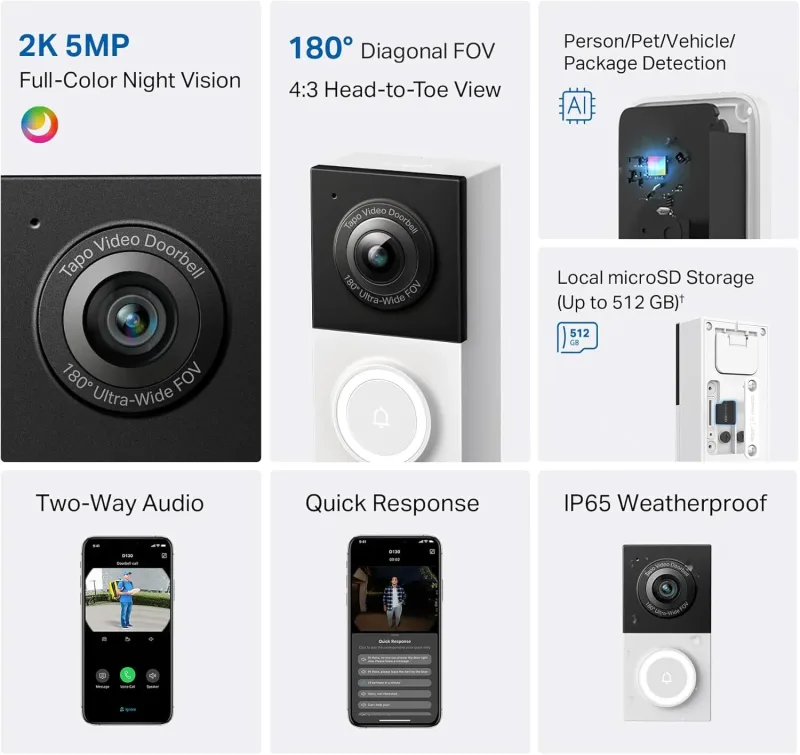 2K IP65 스마트 도어벨, Tapo D130
