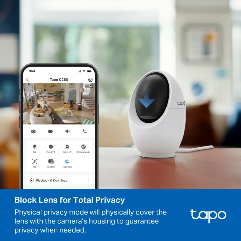 4K Ultra HD Pan/Tilt Dual-Band WiFi Indoor Security Camera, Tapo C260 RoomCam 2-Pack