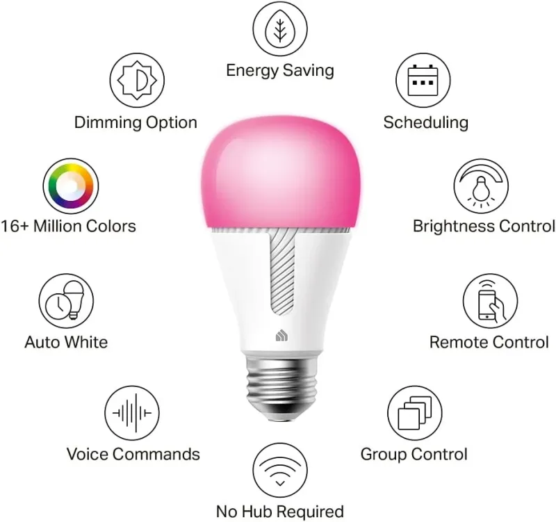 Kasa Smart Glühbirne | Funktioniert mit der Tapo App | Vollfarbwechsel dimmbar, WLAN, kein Hub erforderlich, KL135
