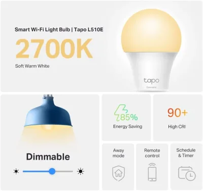 Lampadina intelligente dimmerabile, 2700K, Tapo L510E (confezione da 4)