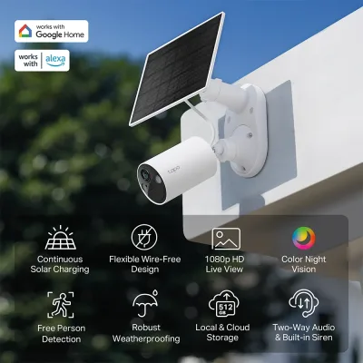 SolarCam 1080P trådløst udendørs overvågningskamera med solpanel, Tapo C402 Kit 3-pak