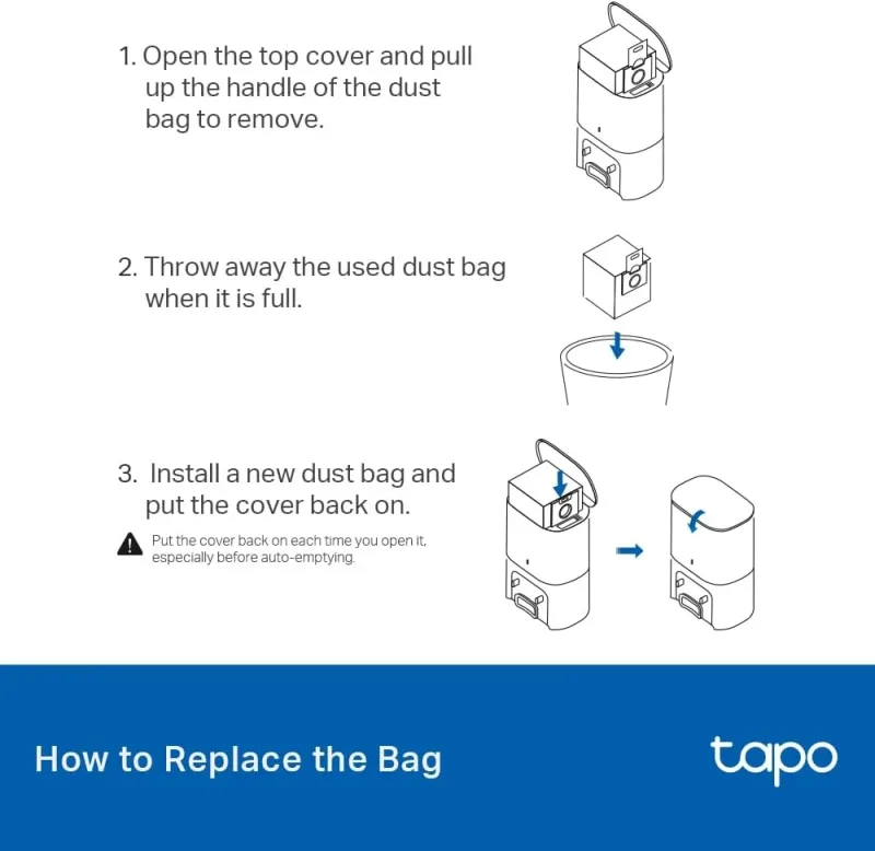 Robot Vacuum Disposable Dust Bag 5 PC RV30/RV20 Max Plus, Tapo RVA202