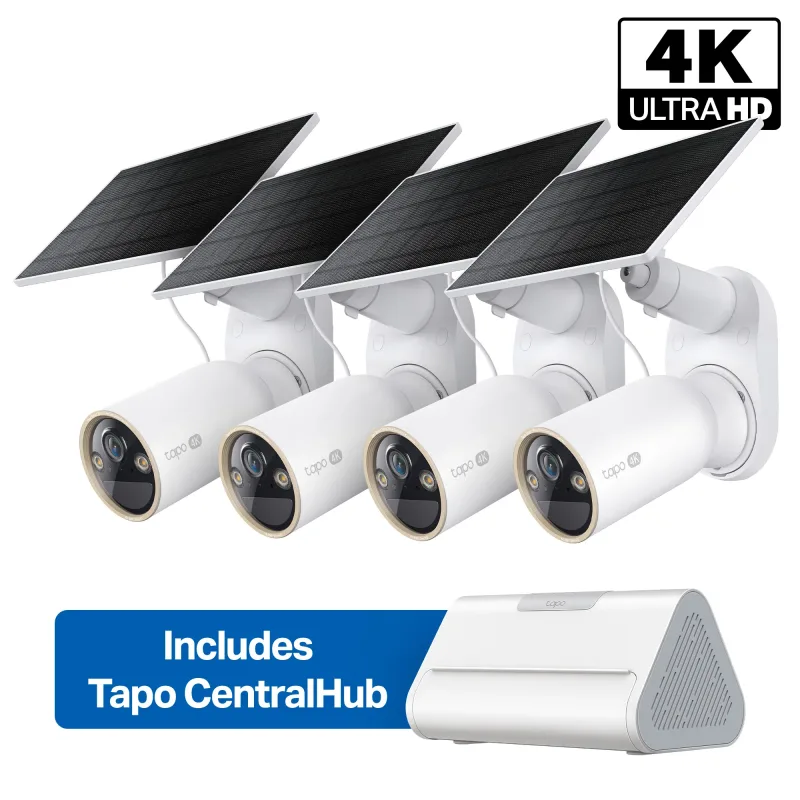 Bundle MagCam Telecamera Solare da Esterno 4K con Smart CentralHub, Tapo C460 Kit confezione da 4 + H500