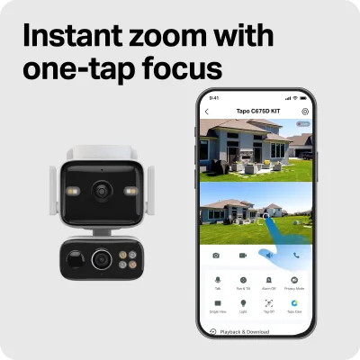 4K Dual-Lens Solar Pan/Tilt Security Camera Smart CentralHub Bundle, Tapo C675D Kit 2-Pack + H500