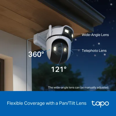 2K Outdoor Dual Lens Pan/Tilt Security Camera, Tapo C545D