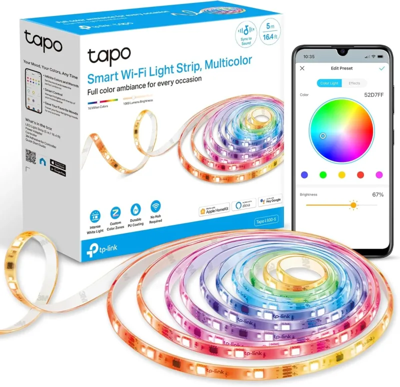 Apple Home RGBWIC 스마트 LED 라이트 스트립 16.4Ft, Tapo L930-5
