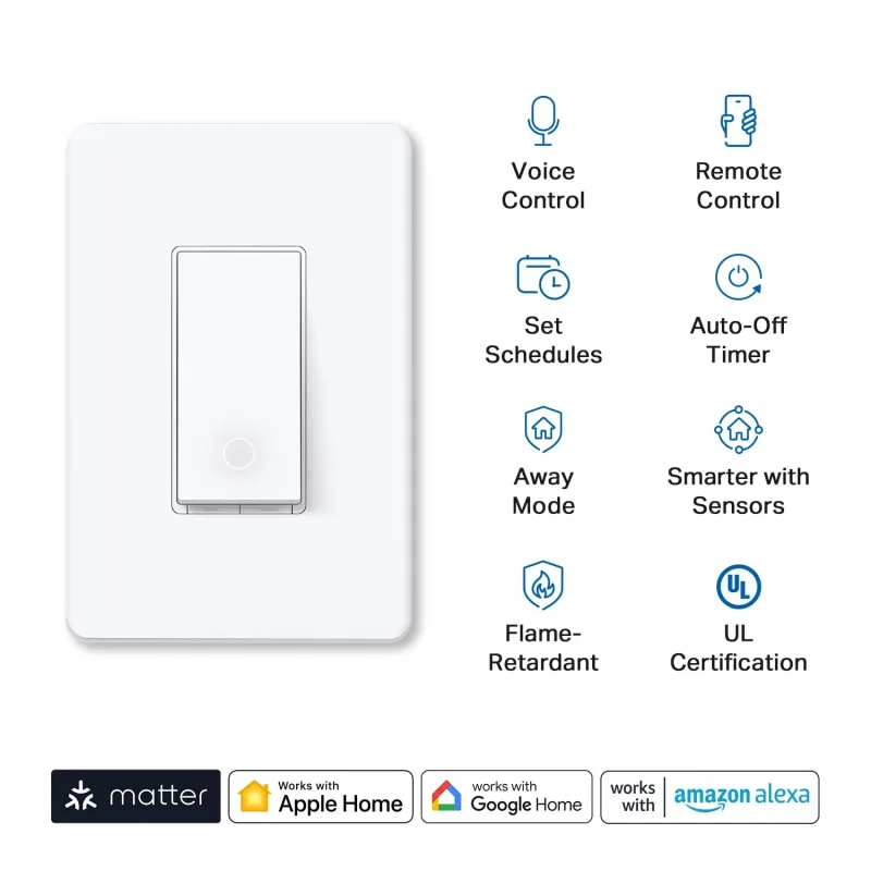 Matter-Certified Single Pole Smart Light Switch, Tapo S505 (2-Pack)