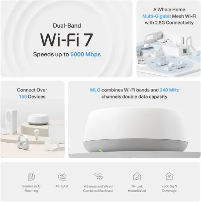Deco 7 Outdoor Dual-Band Wi-Fi 7 Mesh-pakke, Deco BE25 3-pakning og BE25-Outdoor