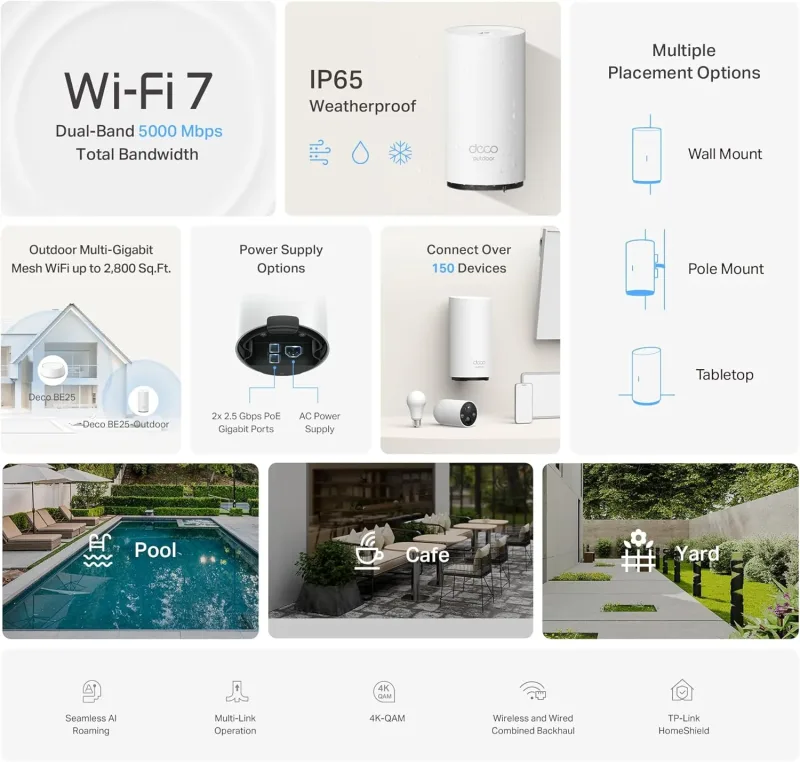 Extensor Mesh Wi-Fi 7 de doble banda BE5000 para exteriores Deco 7, Deco BE25-Outdoor