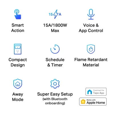 Apple Home Smart Plug Mini 15A, Tapo P125(2-Pack)