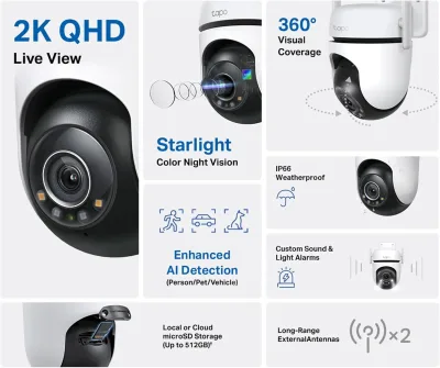 Pan/Tilt 2K QHD IP66 Outdoor Security Camera, Tapo C520WS
