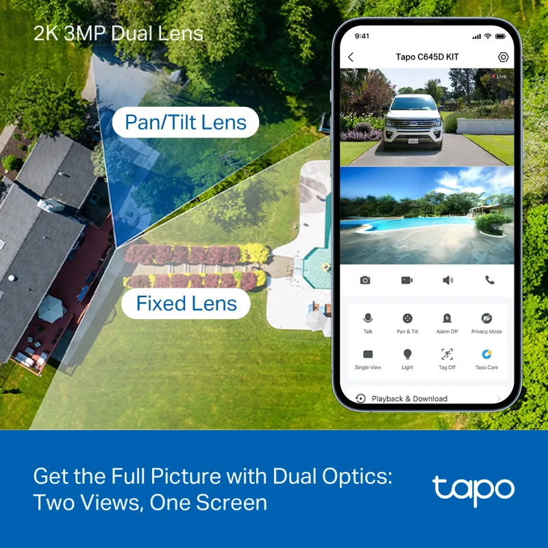 2K Dual-Lens Solar Pan/Tilt Security Camera Smart CentralHub Bundle, Tapo C645D Kit 2-Pack + H500