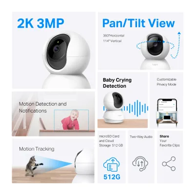 Multi-Room Security Bundle – 2K Pan/Tilt-kameraer, 4-pak