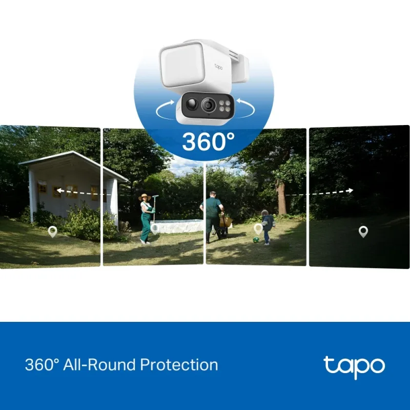 Telecamera di sicurezza 2K con faretto solare, rotazione/inclinazione a 360°, Tapo C615F Kit 3-Pack