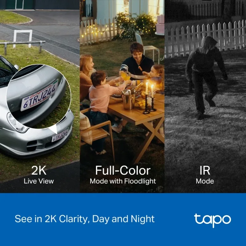 Telecamera di sicurezza 2K con faretto solare, rotazione/inclinazione a 360°, Tapo C615F Kit 3-Pack