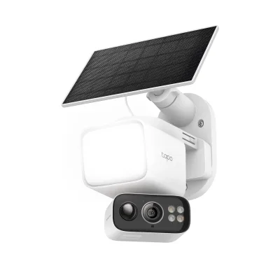 Telecamera di sicurezza solare con faretto 2K pan/tilt 360°, kit Tapo C615F