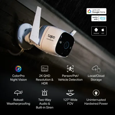 ColorPro 2K QHD 戶外安全攝影機，Tapo C325WB 3件裝