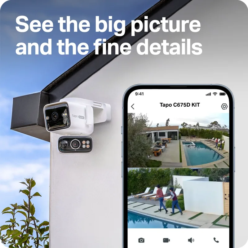 Cámara de seguridad 4K con doble lente, giro e inclinación y panel solar, Tapo C675D Kit 2 unidades