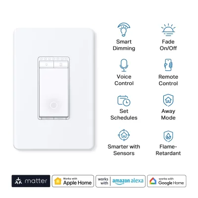 Matter-certificeret enkeltpolet smart dæmperafbryder, hvid, Tapo S505D (2-pak)