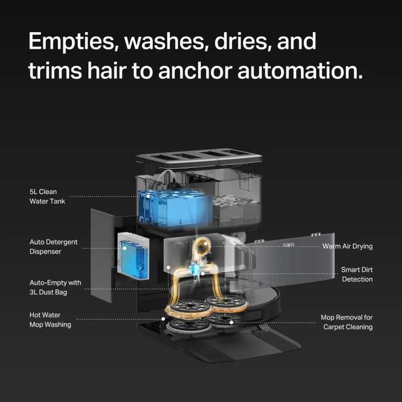 LiDAR + Dual-Laser Robot Vacuum and Mop with Advanced Dock 15000Pa Suction, Tapo RV50 Pro Omni
