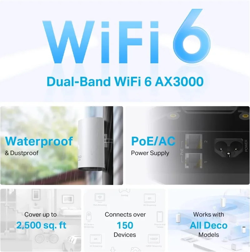 TP-Link Deco Outdoor Mesh WLAN AX3000 Dual-Band 2 Gigabit PoE-Anschlüsse Deco X50-outdoor