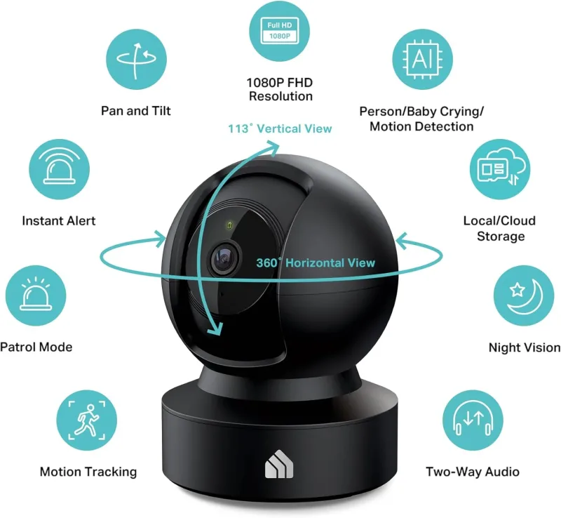 Smart Indoor Pan-Tilt Home Security Camera Black, Kasa EC71
