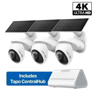 Tapo C660 Kit 4K Solar Pan/Tilt Security Camera Smart CentralHub Bundle, 3-Pack + H500