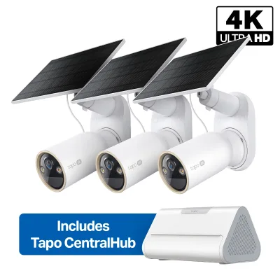 Bundle MagCam 4K Telecamera da esterno solare con Smart CentralHub, Tapo C460 Kit 3-Pack + H500