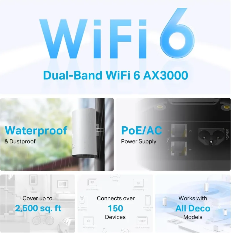 Bundle sistema Mesh Wi-Fi 6 da esterno, Deco XE75 (3-pack), Deco X50-outdoor
