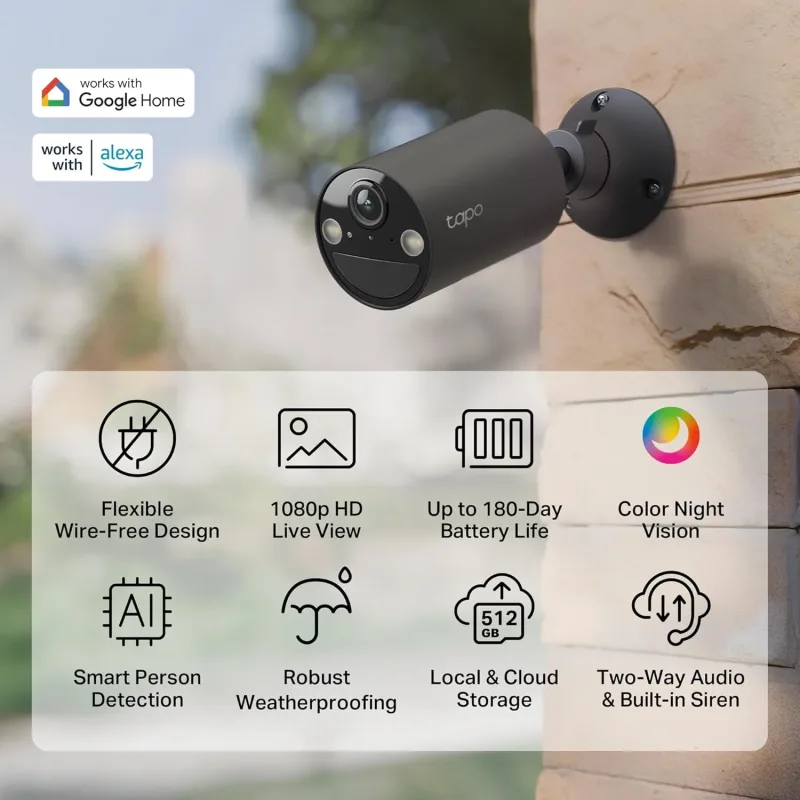 Telecamera di Sicurezza Wireless da Esterno 1080P Nera, Tapo C403