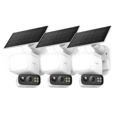 Telecamera di sicurezza 2K con faretto solare, rotazione/inclinazione a 360°, Tapo C615F Kit 3-Pack