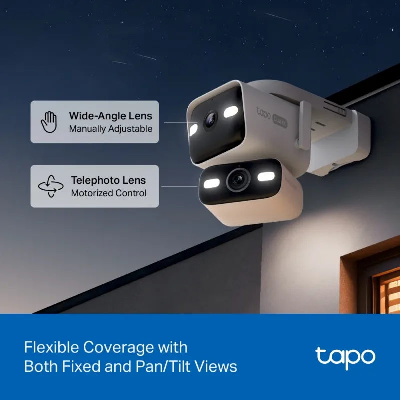 4K 雙鏡頭有線平移/傾斜 PoE 安全攝影機，Tapo C575D
