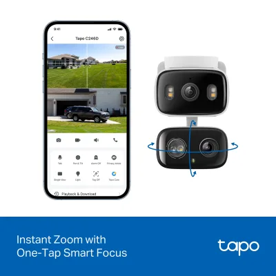 2K Dual Lens Pan/Tilt Indoor/Outdoor Security Camera, Tapo C246D HybridCam Duo 3-Pack