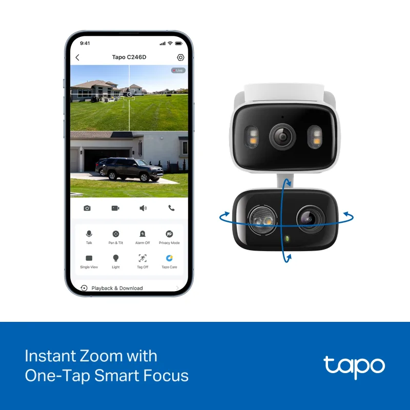 2K Dual Lens Pan/Tilt Indoor/Outdoor Security Camera, Tapo C246D HybridCam Duo 3-Pack