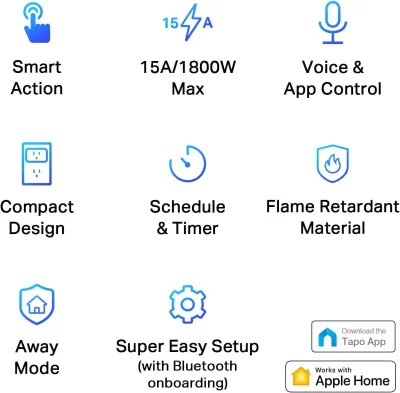 Apple Home Smart Plug Mini 15A, Tapo P125 (4-Pack)