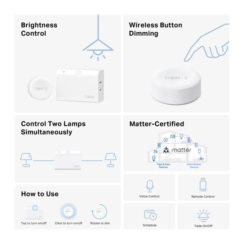 Matter-Certified Smart Lamp Dimmer Kit,Tapo P135 Kit