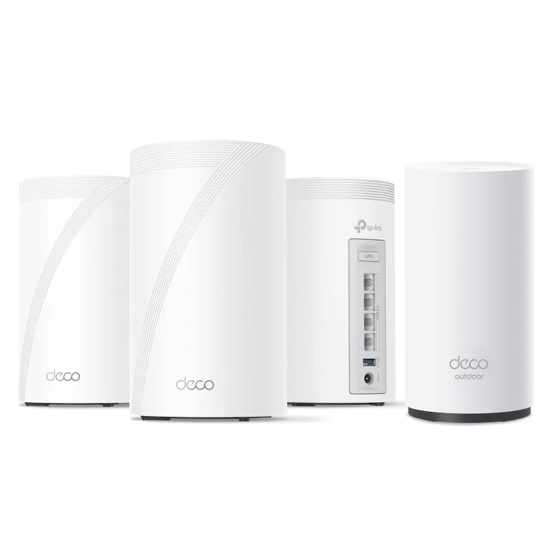 Pack sistema mesh Deco 7 Pro Outdoor Wi-Fi 7, Deco BE63 3 unidades BE10000 y BE25-Outdoor